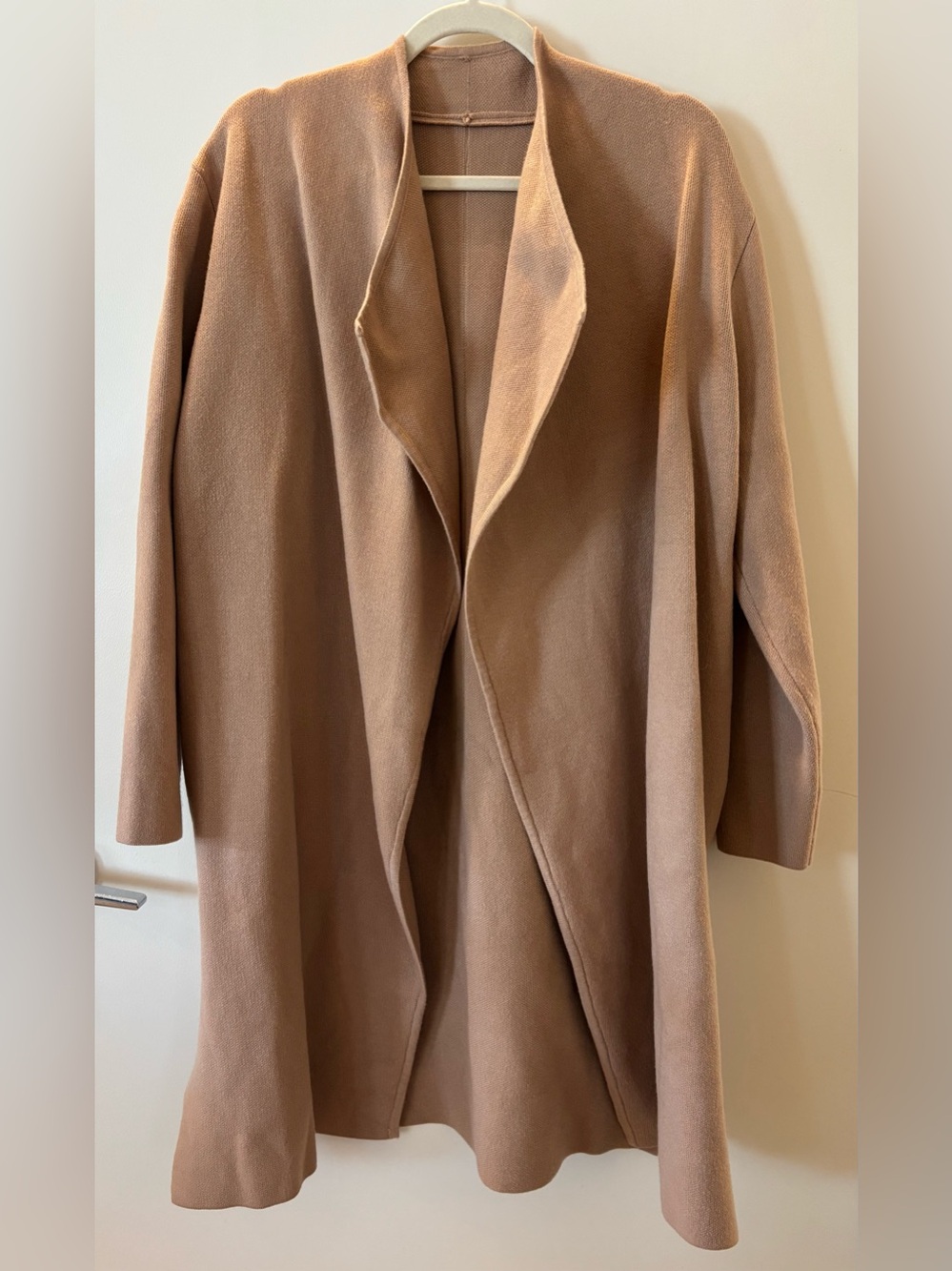 Open Front Long Cardigan Coat in Light Brown